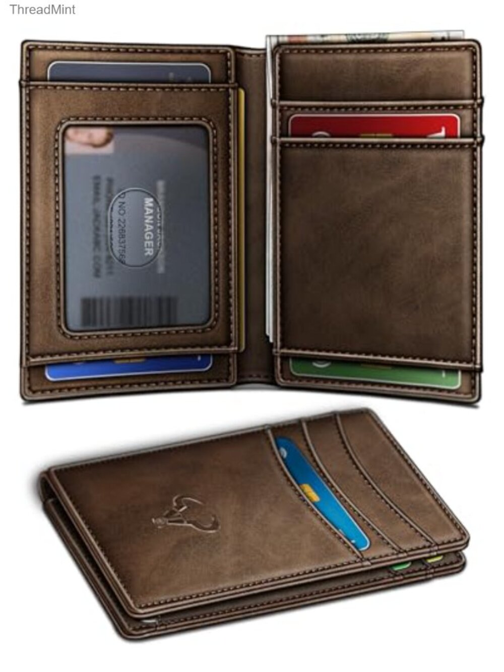 Slim Faux Leather Wallet 11 Card Slots RFID Blocking Magnetic Closure